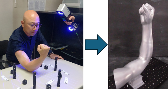 人体の形状を3Dスキャナー(3次元測定器)で3Dスキャン(計測)して、3Dプリンターで3Dプリントし、展示会用サンプルを製作